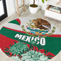 Mexico Independence Day Round Carpet Dahlia Flower Aztec Pattern