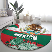 Mexico Independence Day Round Carpet Dahlia Flower Aztec Pattern