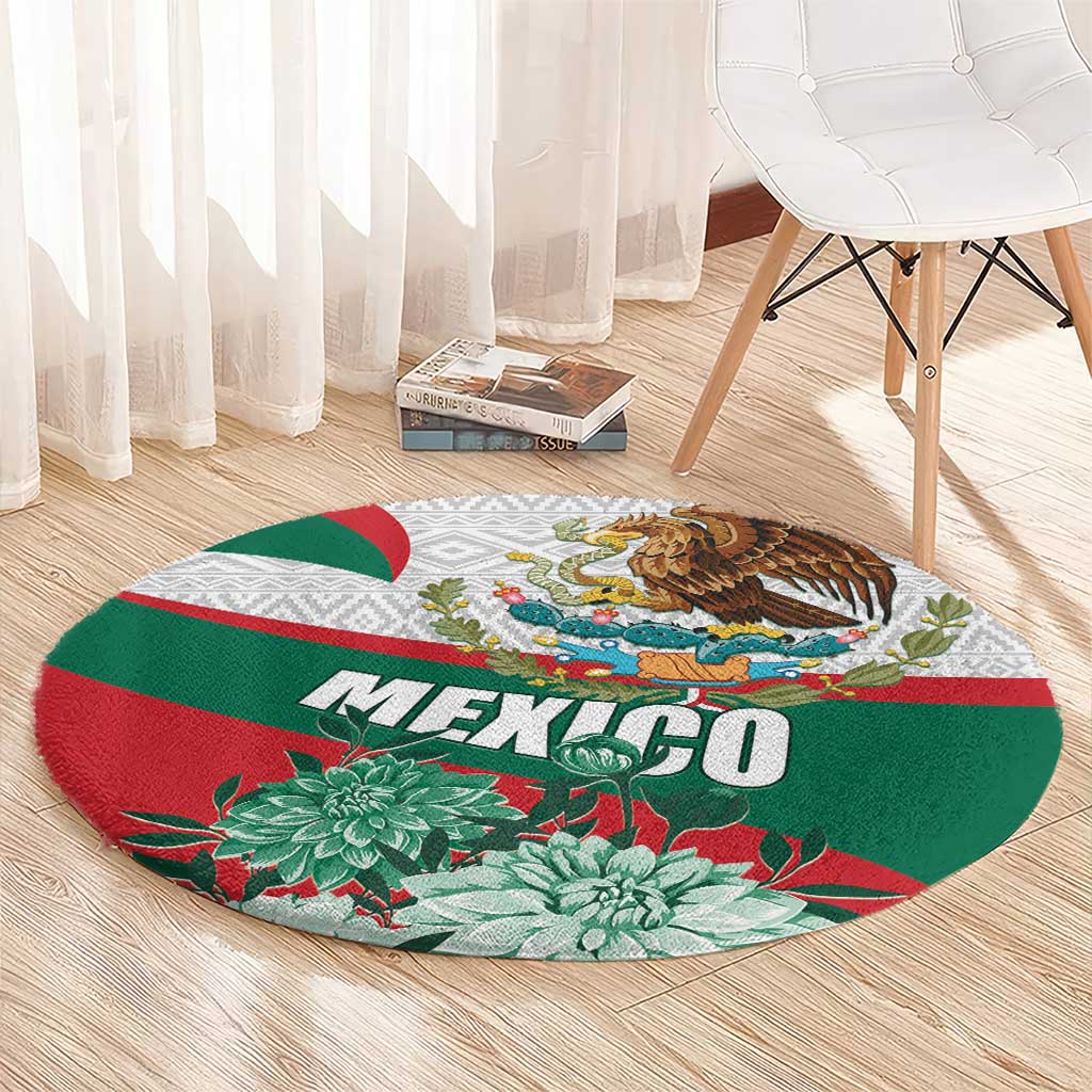 Mexico Independence Day Round Carpet Dahlia Flower Aztec Pattern
