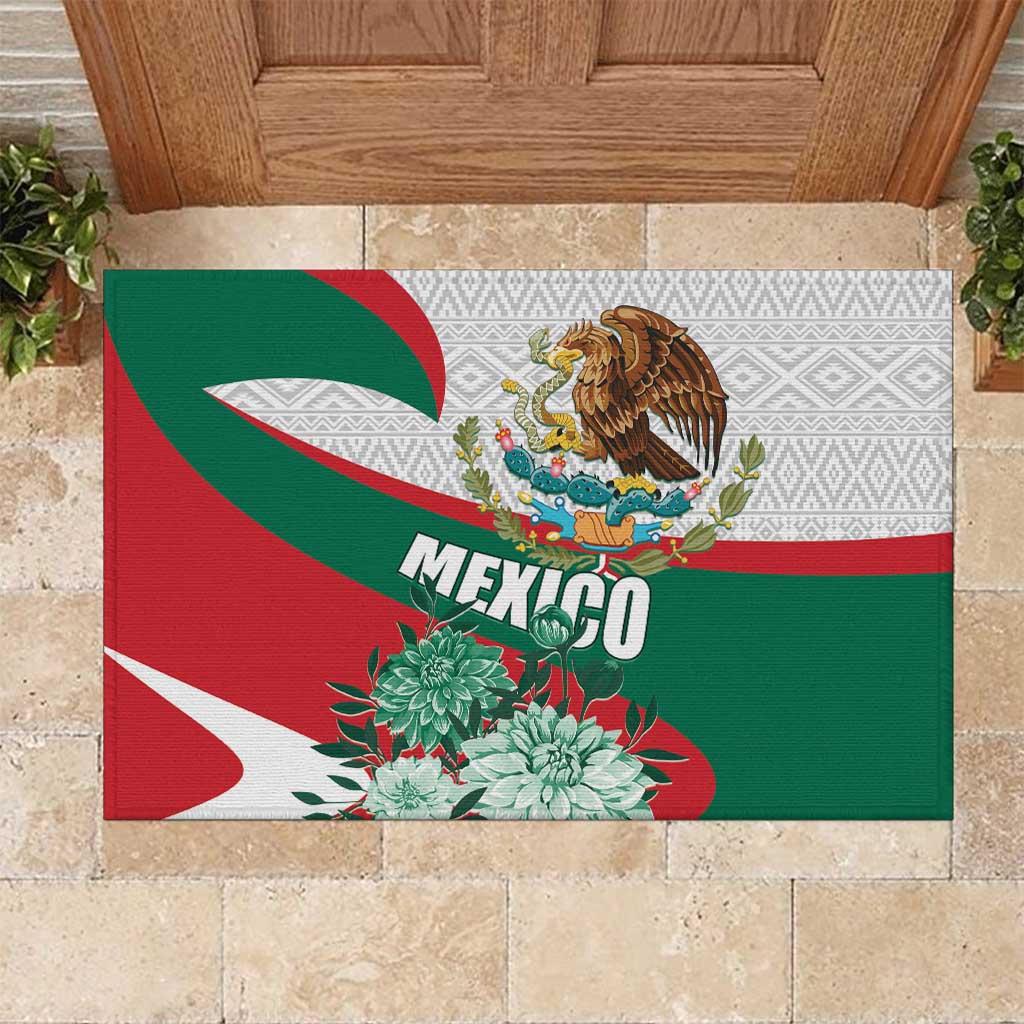 Mexico Independence Day Rubber Doormat Dahlia Flower Aztec Pattern - Wonder Print Shop