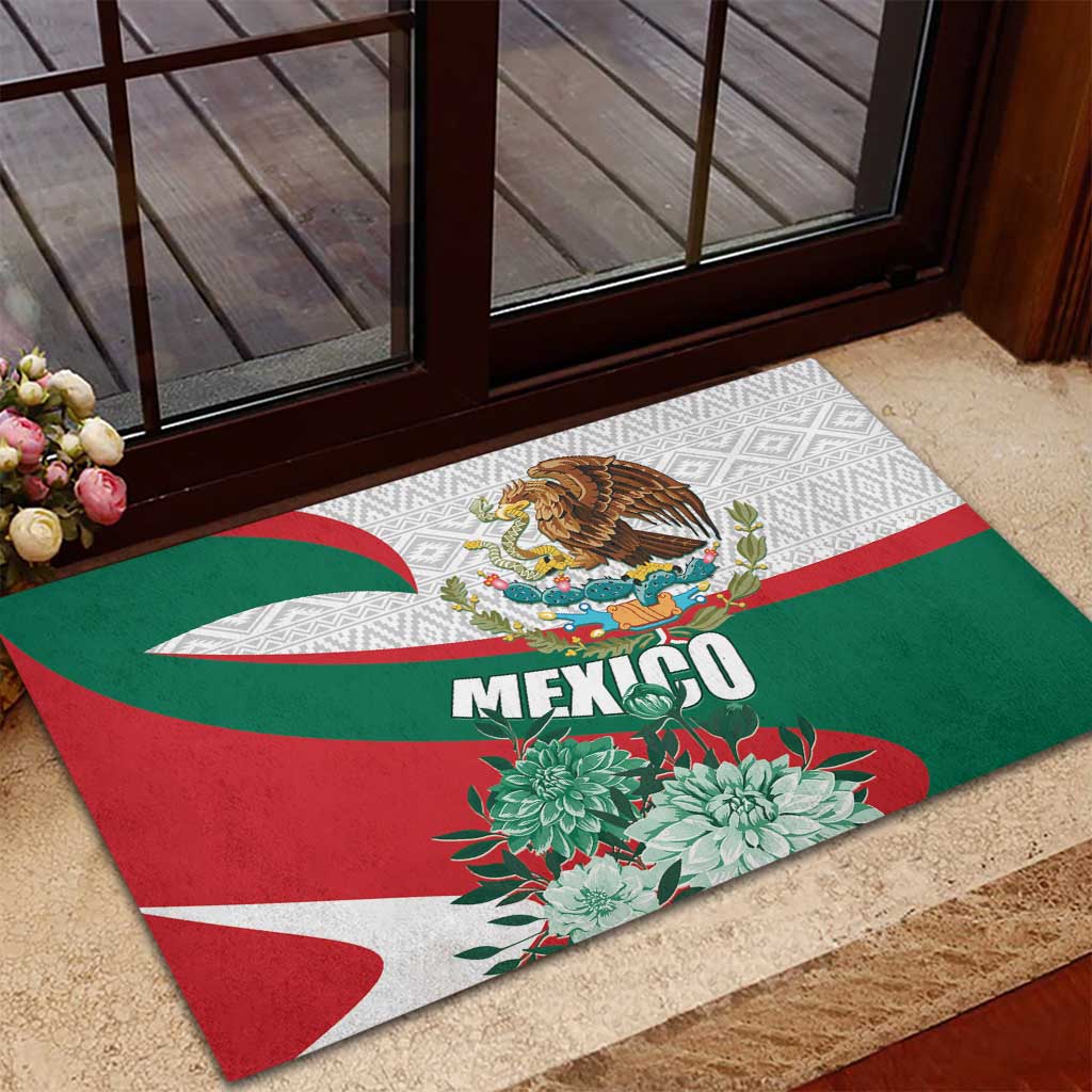 Mexico Independence Day Rubber Doormat Dahlia Flower Aztec Pattern - Wonder Print Shop
