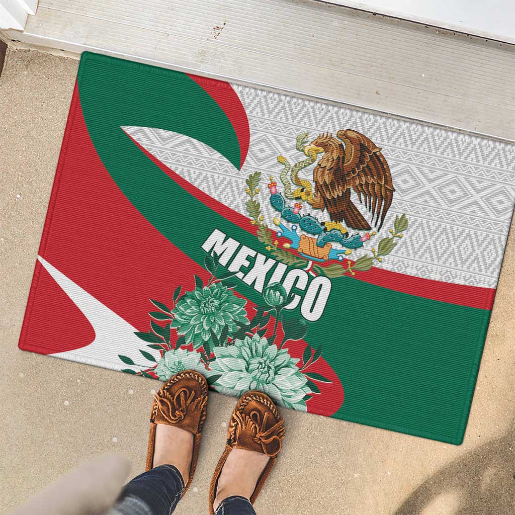 Mexico Independence Day Rubber Doormat Dahlia Flower Aztec Pattern - Wonder Print Shop