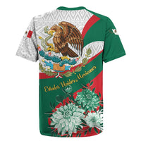 Mexico Independence Day Rugby Jersey Dahlia Flower Aztec Pattern - Wonder Print Shop