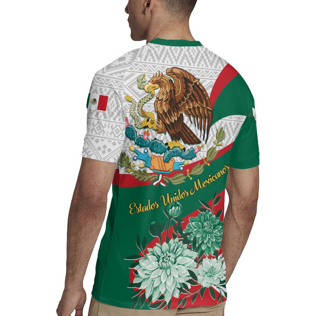 Mexico Independence Day Rugby Jersey Dahlia Flower Aztec Pattern - Wonder Print Shop