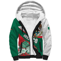 Mexico Independence Day Sherpa Hoodie Dahlia Flower Aztec Pattern - Wonder Print Shop