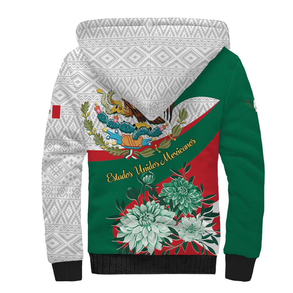 Mexico Independence Day Sherpa Hoodie Dahlia Flower Aztec Pattern - Wonder Print Shop