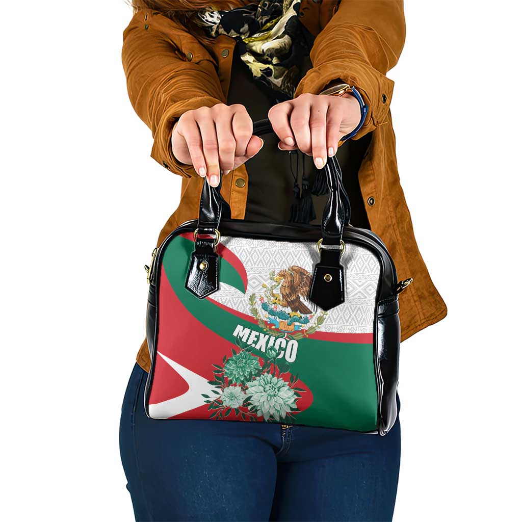 Mexico Independence Day Shoulder Handbag Dahlia Flower Aztec Pattern
