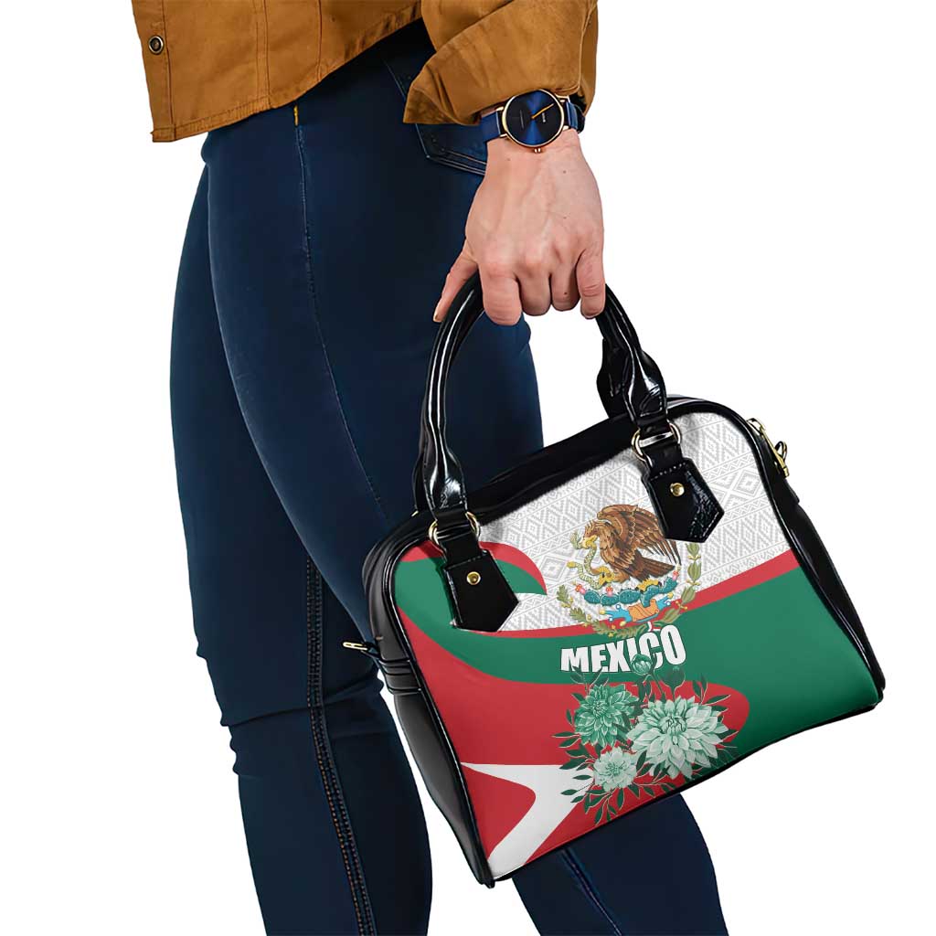 Mexico Independence Day Shoulder Handbag Dahlia Flower Aztec Pattern