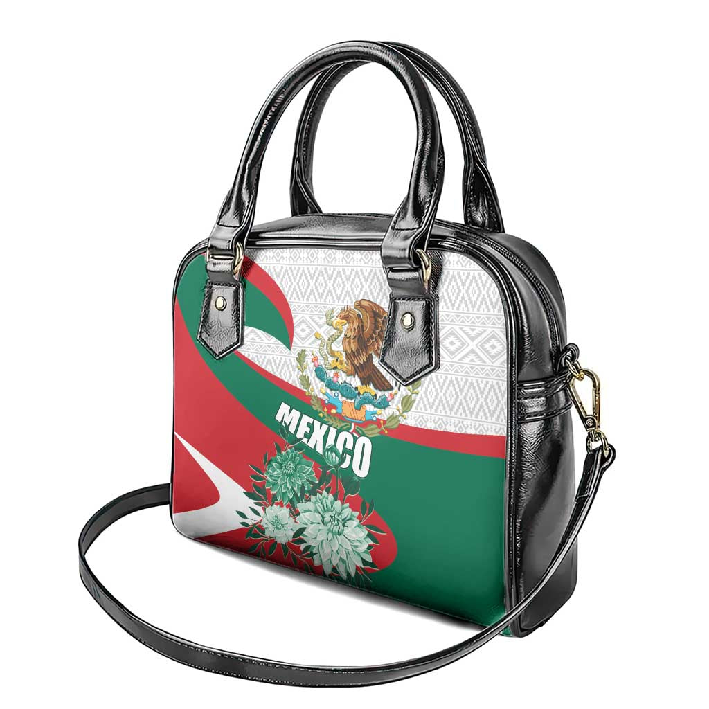 Mexico Independence Day Shoulder Handbag Dahlia Flower Aztec Pattern