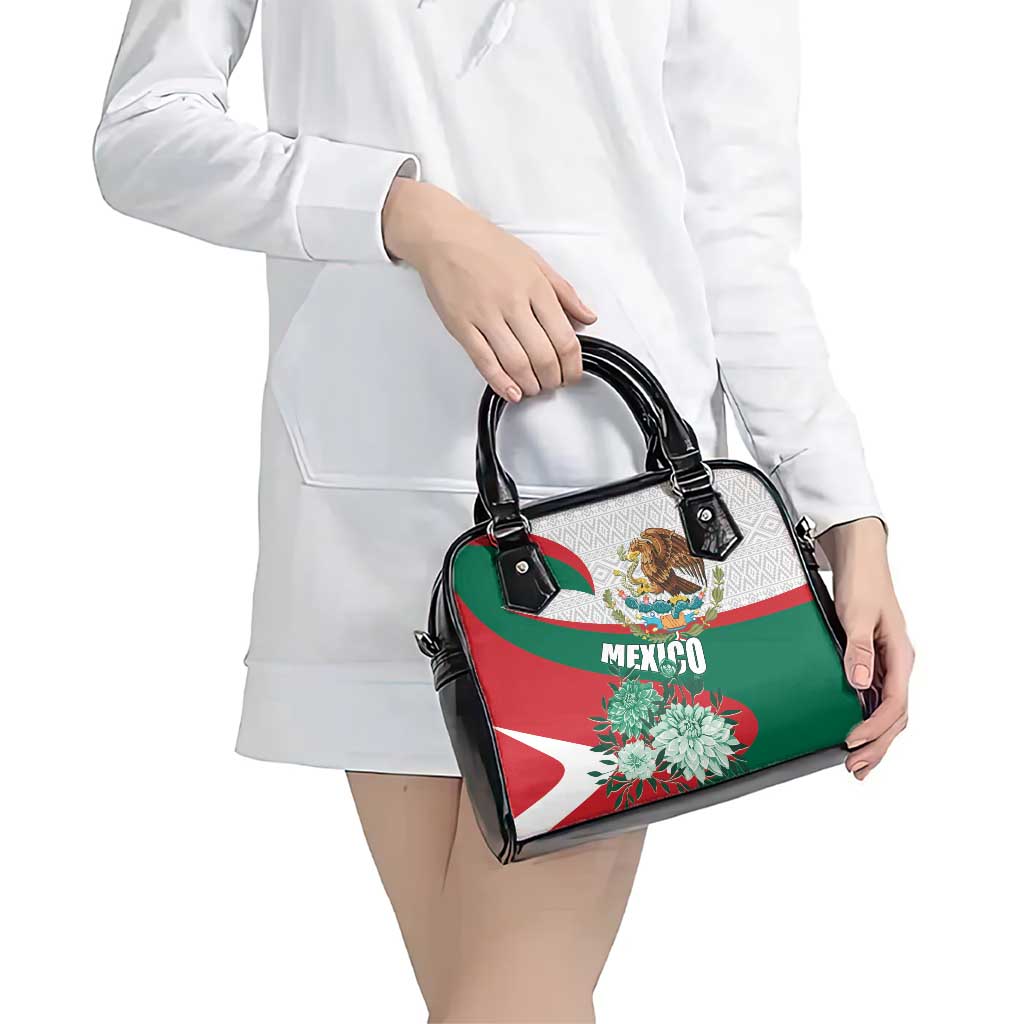 Mexico Independence Day Shoulder Handbag Dahlia Flower Aztec Pattern