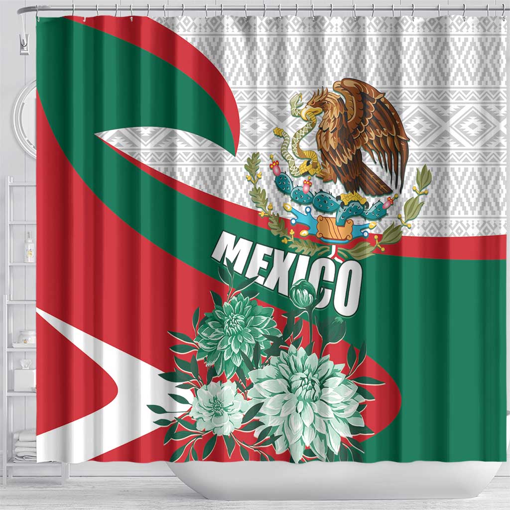 Mexico Independence Day Shower Curtain Dahlia Flower Aztec Pattern