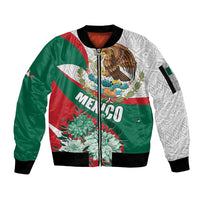 Mexico Independence Day Sleeve Zip Bomber Jacket Dahlia Flower Aztec Pattern - Wonder Print Shop