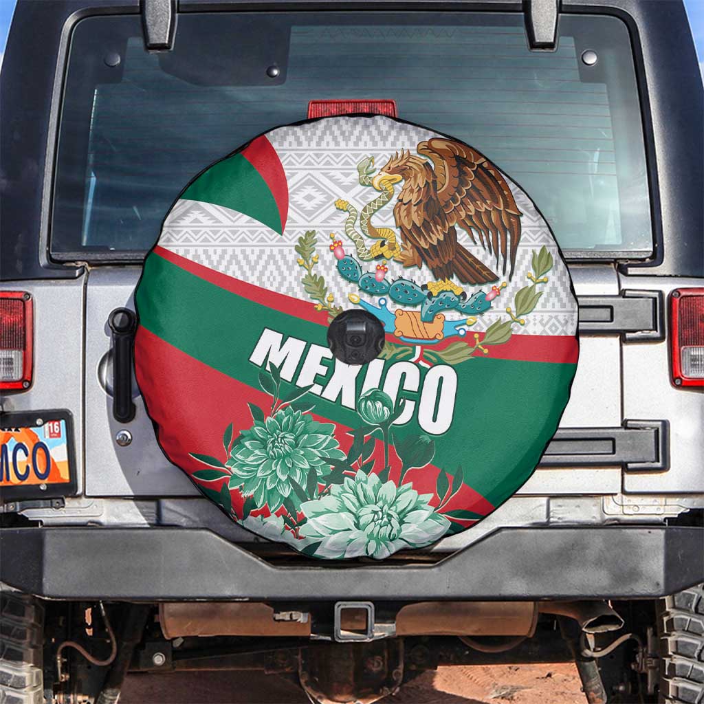 Mexico Independence Day Spare Tire Cover Dahlia Flower Aztec Pattern - Wonder Print Shop