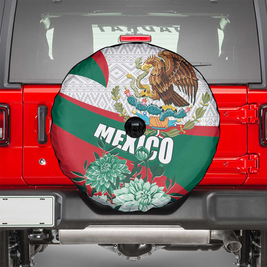 Mexico Independence Day Spare Tire Cover Dahlia Flower Aztec Pattern - Wonder Print Shop