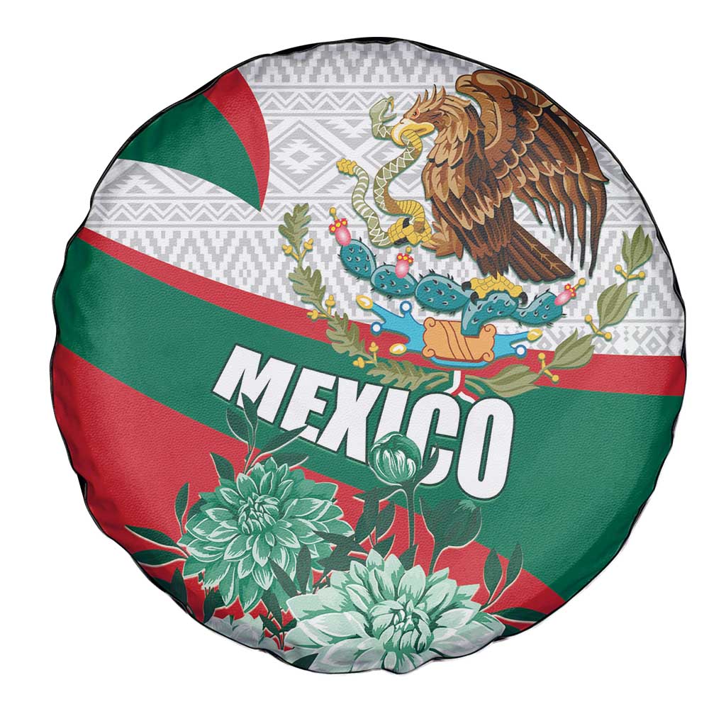 Mexico Independence Day Spare Tire Cover Dahlia Flower Aztec Pattern - Wonder Print Shop