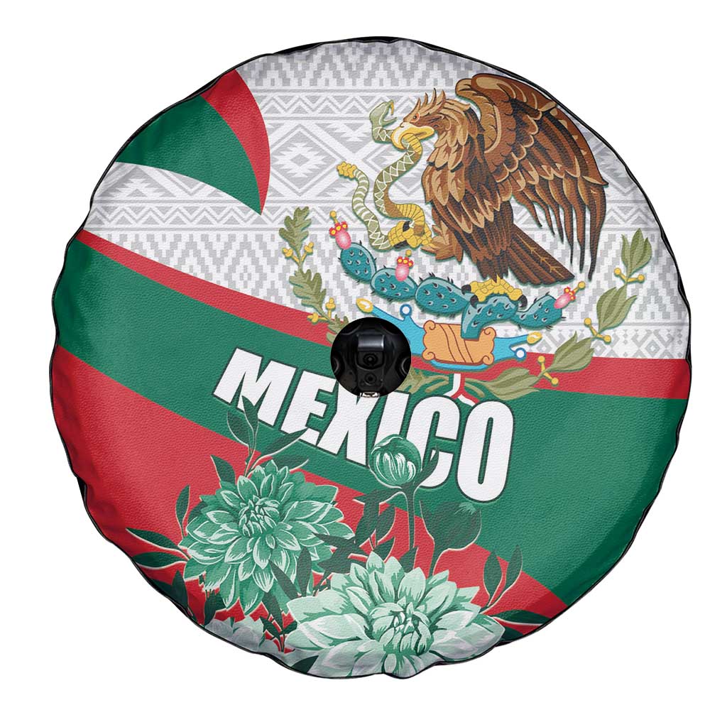Mexico Independence Day Spare Tire Cover Dahlia Flower Aztec Pattern - Wonder Print Shop