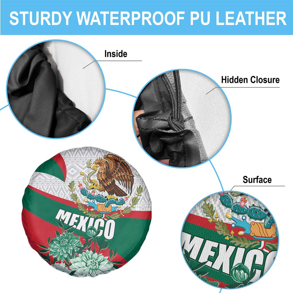 Mexico Independence Day Spare Tire Cover Dahlia Flower Aztec Pattern - Wonder Print Shop