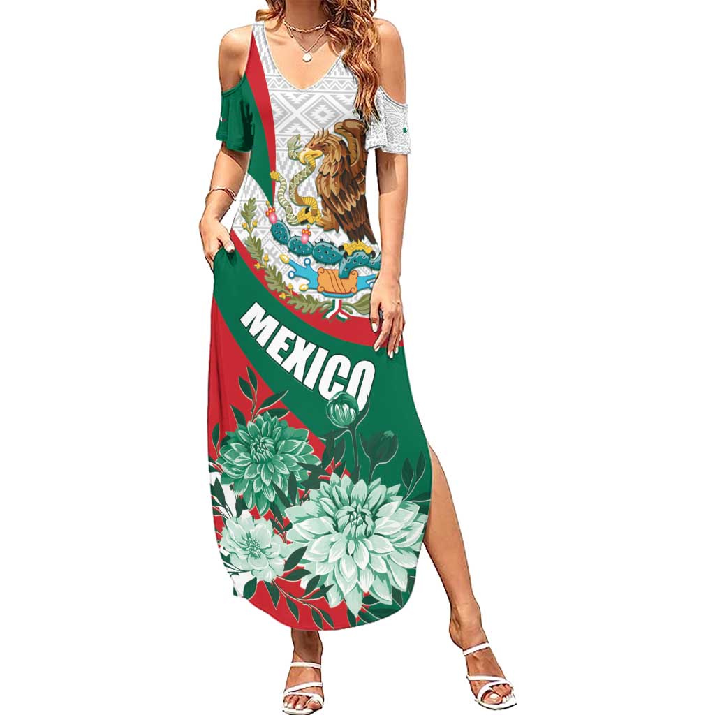 Mexico Independence Day Summer Maxi Dress Dahlia Flower Aztec Pattern - Wonder Print Shop