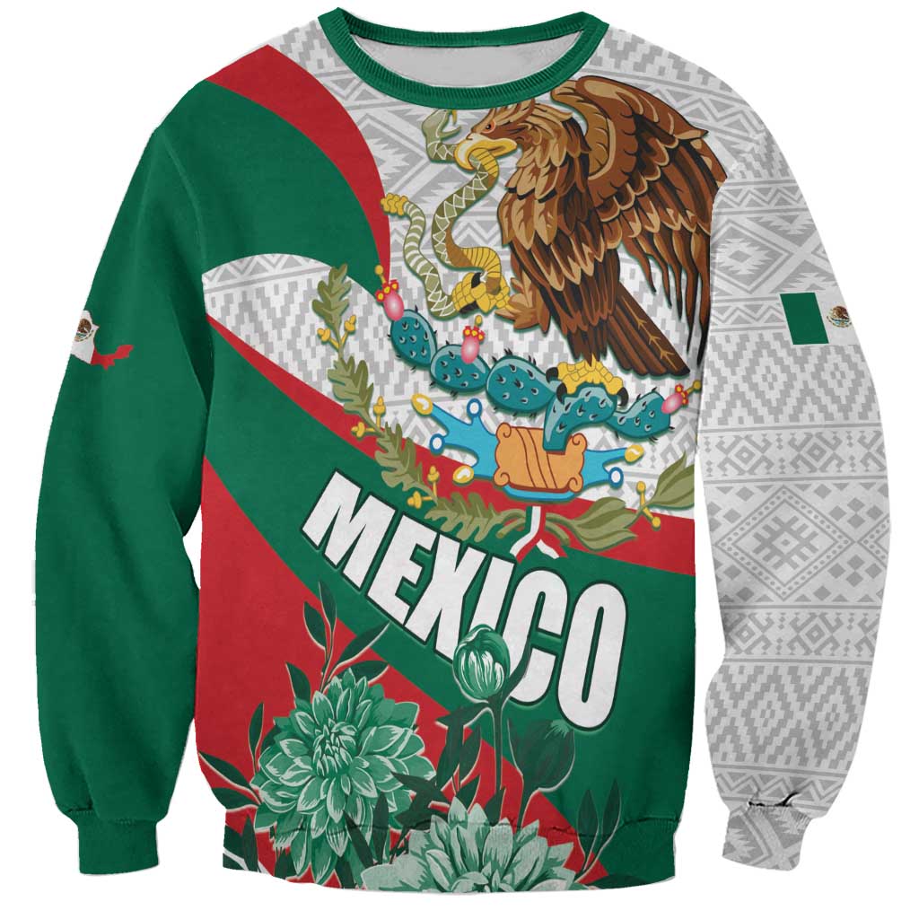 Mexico Independence Day Sweatshirt Dahlia Flower Aztec Pattern - Wonder Print Shop