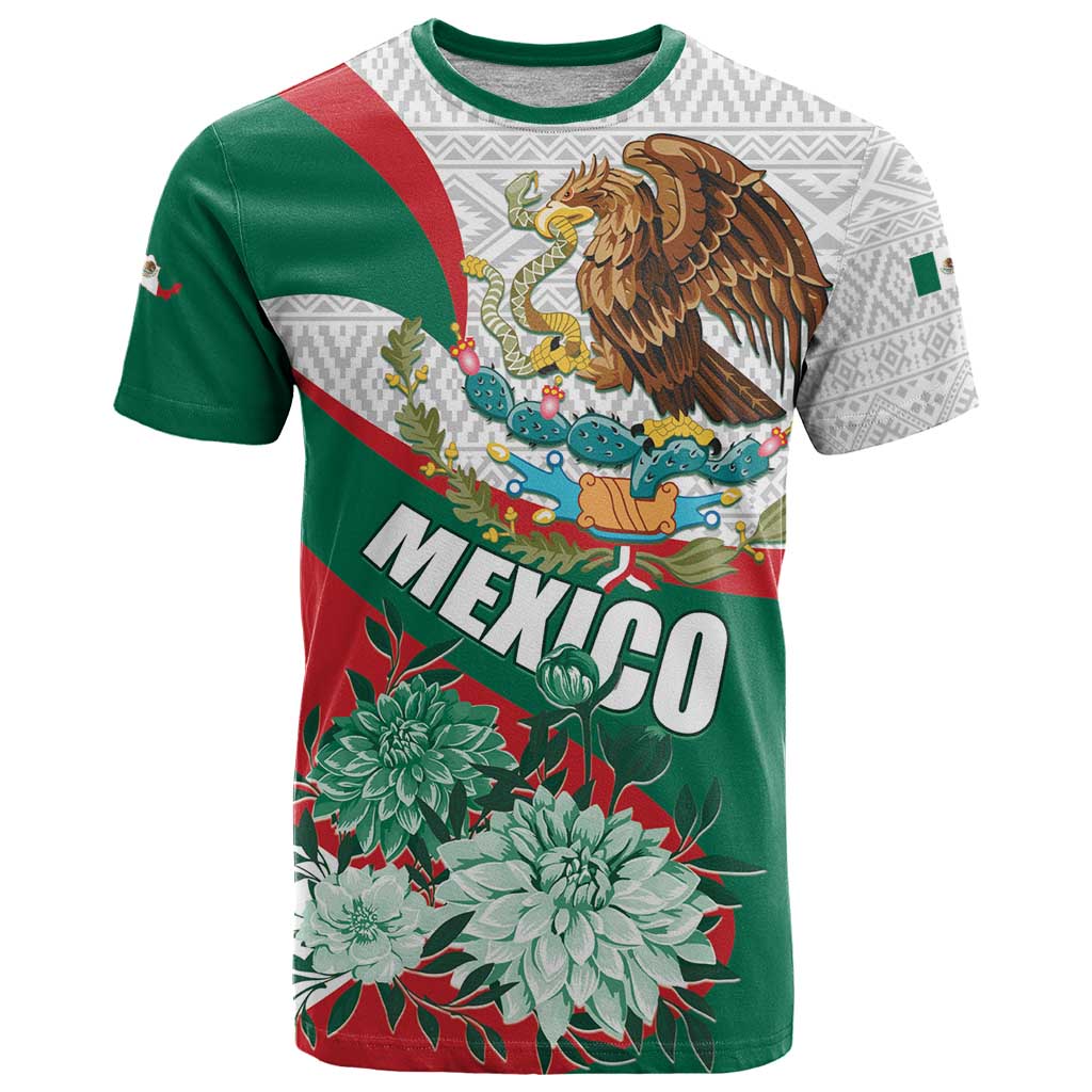 Mexico Independence Day T Shirt Dahlia Flower Aztec Pattern - Wonder Print Shop