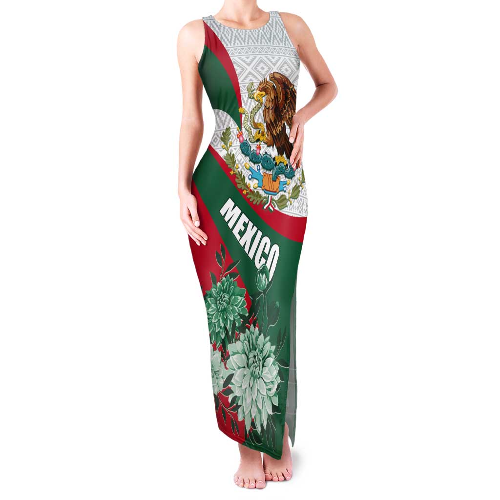 Mexico Independence Day Tank Maxi Dress Dahlia Flower Aztec Pattern - Wonder Print Shop