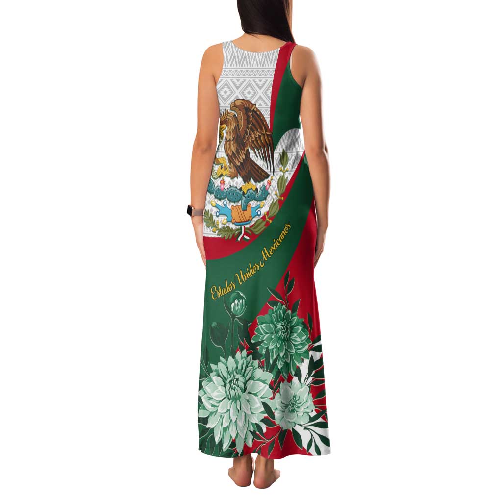 Mexico Independence Day Tank Maxi Dress Dahlia Flower Aztec Pattern - Wonder Print Shop