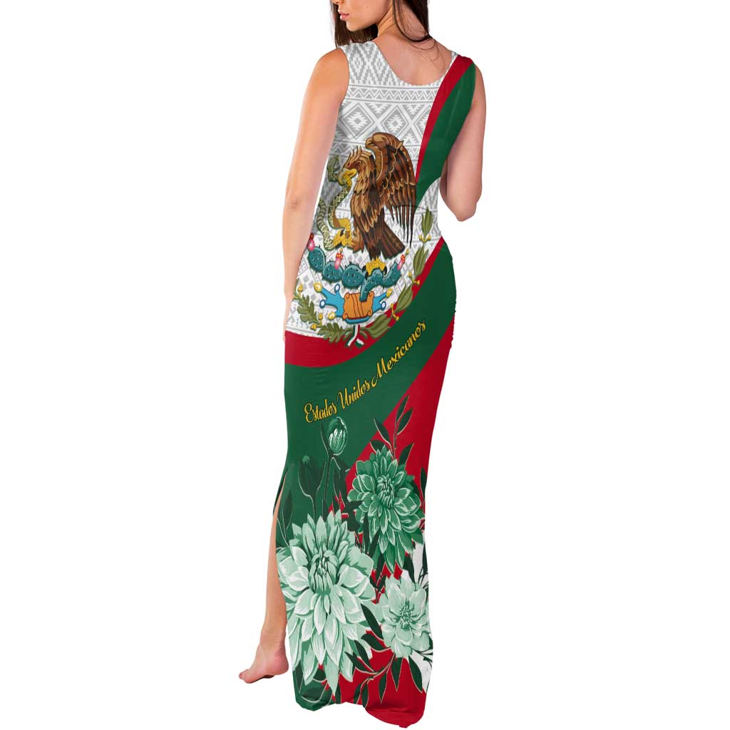 Mexico Independence Day Tank Maxi Dress Dahlia Flower Aztec Pattern - Wonder Print Shop