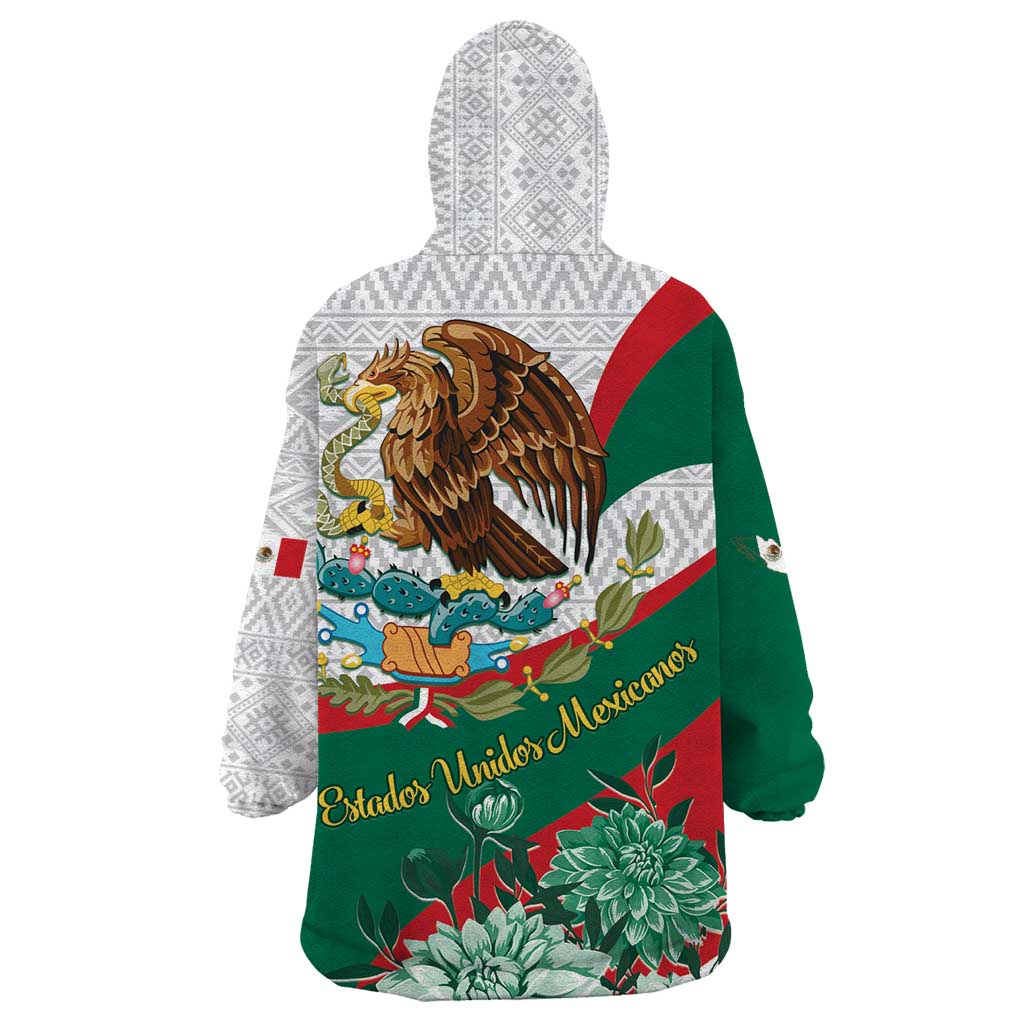 Mexico Independence Day Wearable Blanket Hoodie Dahlia Flower Aztec Pattern - Wonder Print Shop