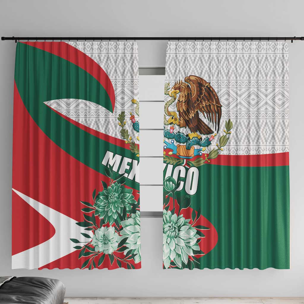 Mexico Independence Day Window Curtain Dahlia Flower Aztec Pattern - Wonder Print Shop