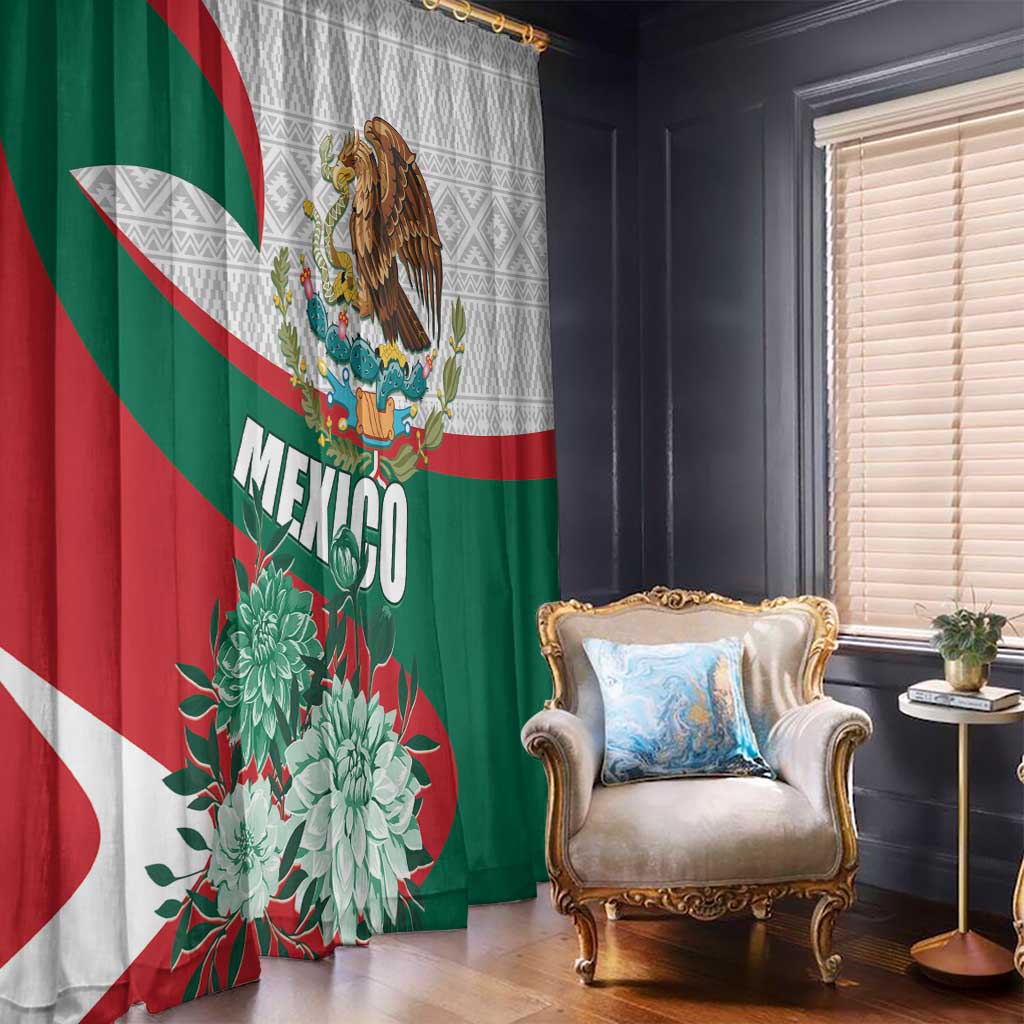Mexico Independence Day Window Curtain Dahlia Flower Aztec Pattern - Wonder Print Shop