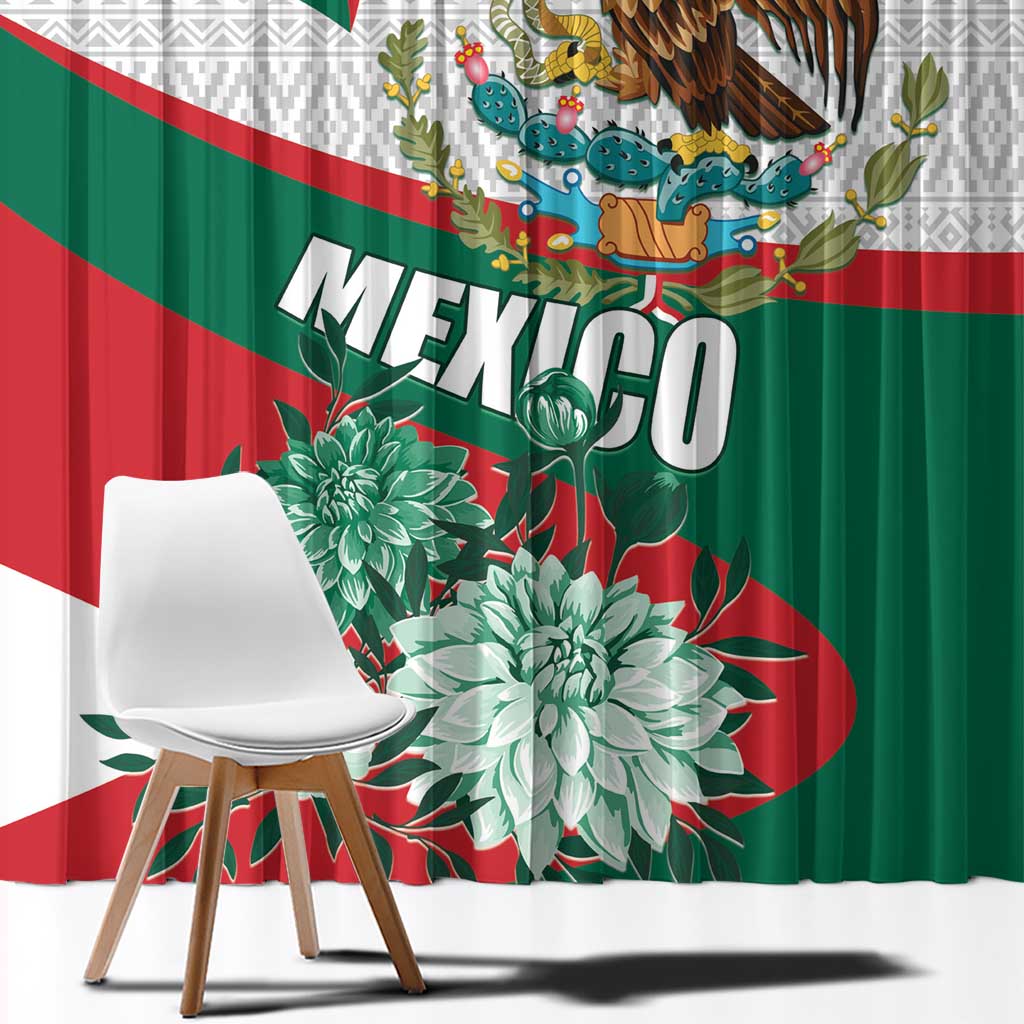 Mexico Independence Day Window Curtain Dahlia Flower Aztec Pattern - Wonder Print Shop