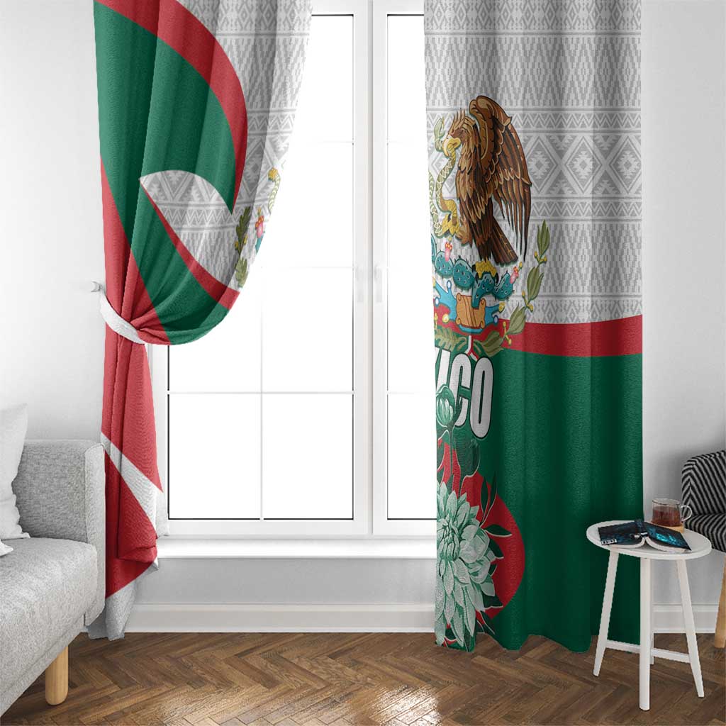 Mexico Independence Day Window Curtain Dahlia Flower Aztec Pattern - Wonder Print Shop