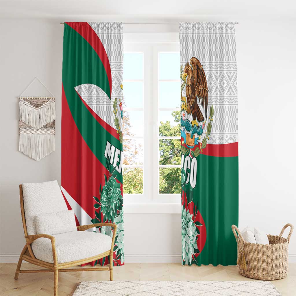 Mexico Independence Day Window Curtain Dahlia Flower Aztec Pattern - Wonder Print Shop