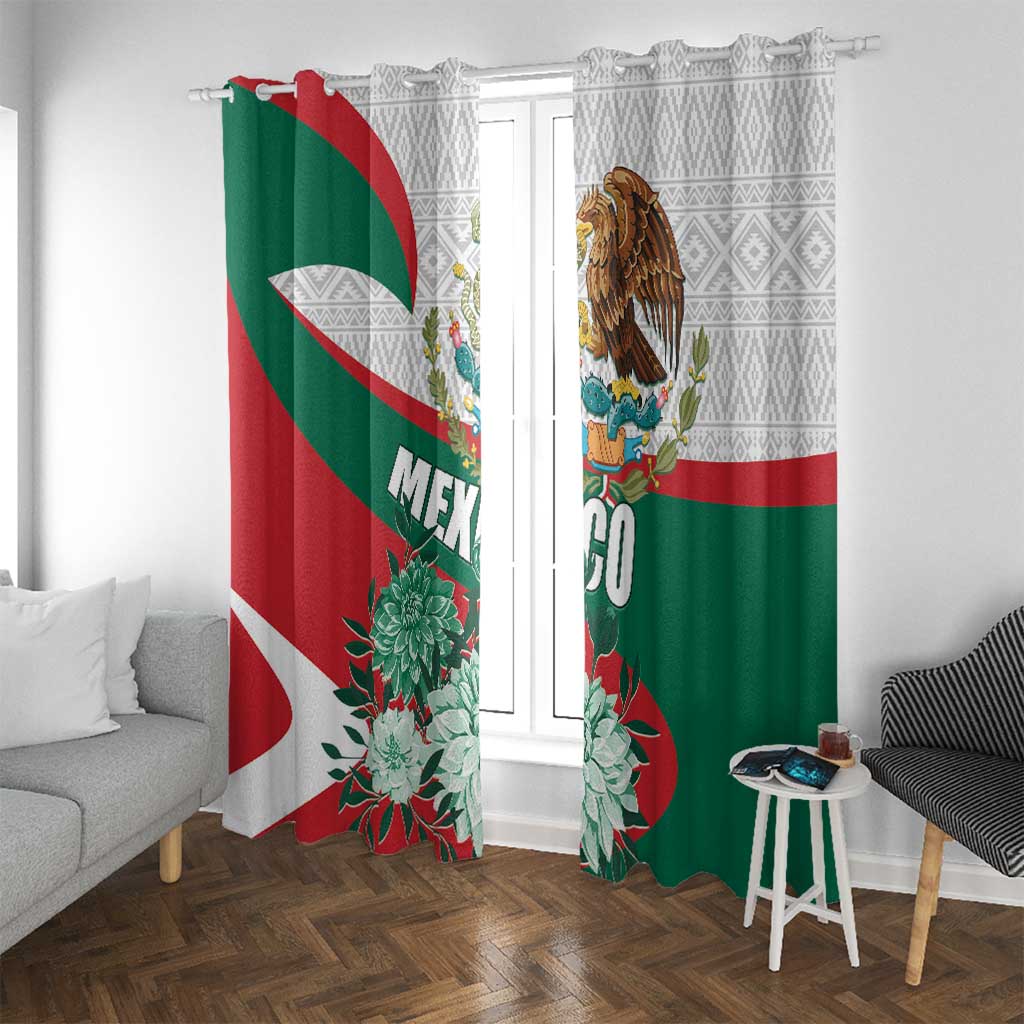 Mexico Independence Day Window Curtain Dahlia Flower Aztec Pattern - Wonder Print Shop