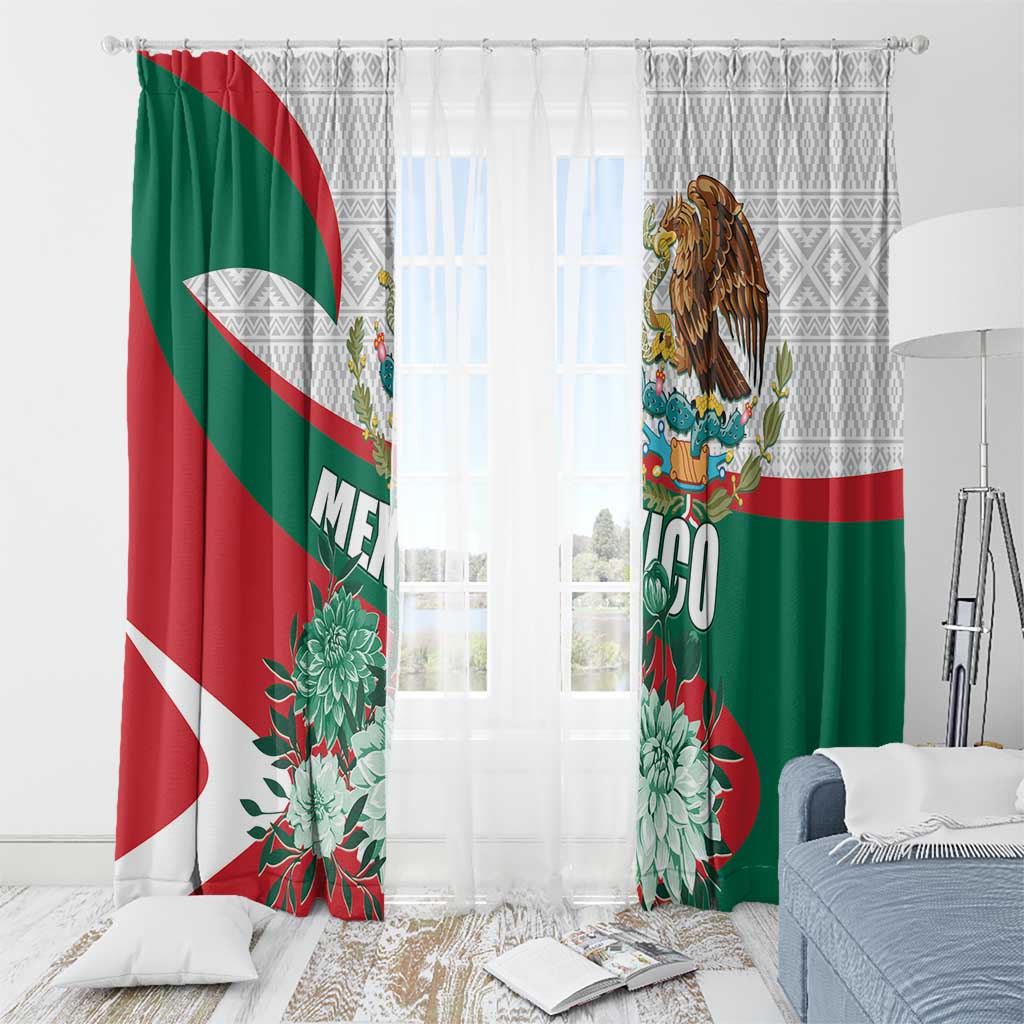 Mexico Independence Day Window Curtain Dahlia Flower Aztec Pattern - Wonder Print Shop