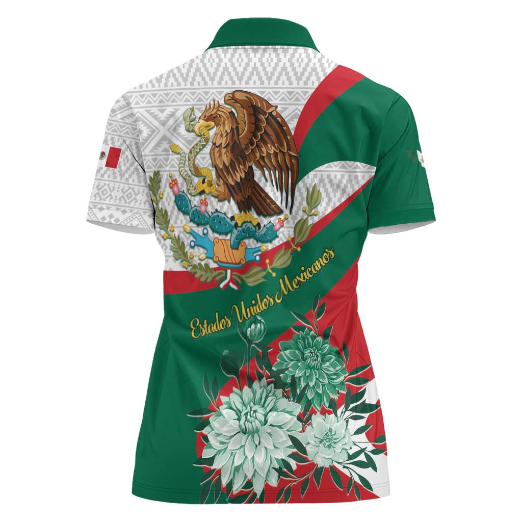 Mexico Independence Day Women Polo Shirt Dahlia Flower Aztec Pattern - Wonder Print Shop