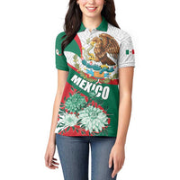 Mexico Independence Day Women Polo Shirt Dahlia Flower Aztec Pattern - Wonder Print Shop