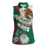Mexico Independence Day Women Sleeveless Polo Shirt Dahlia Flower Aztec Pattern - Wonder Print Shop