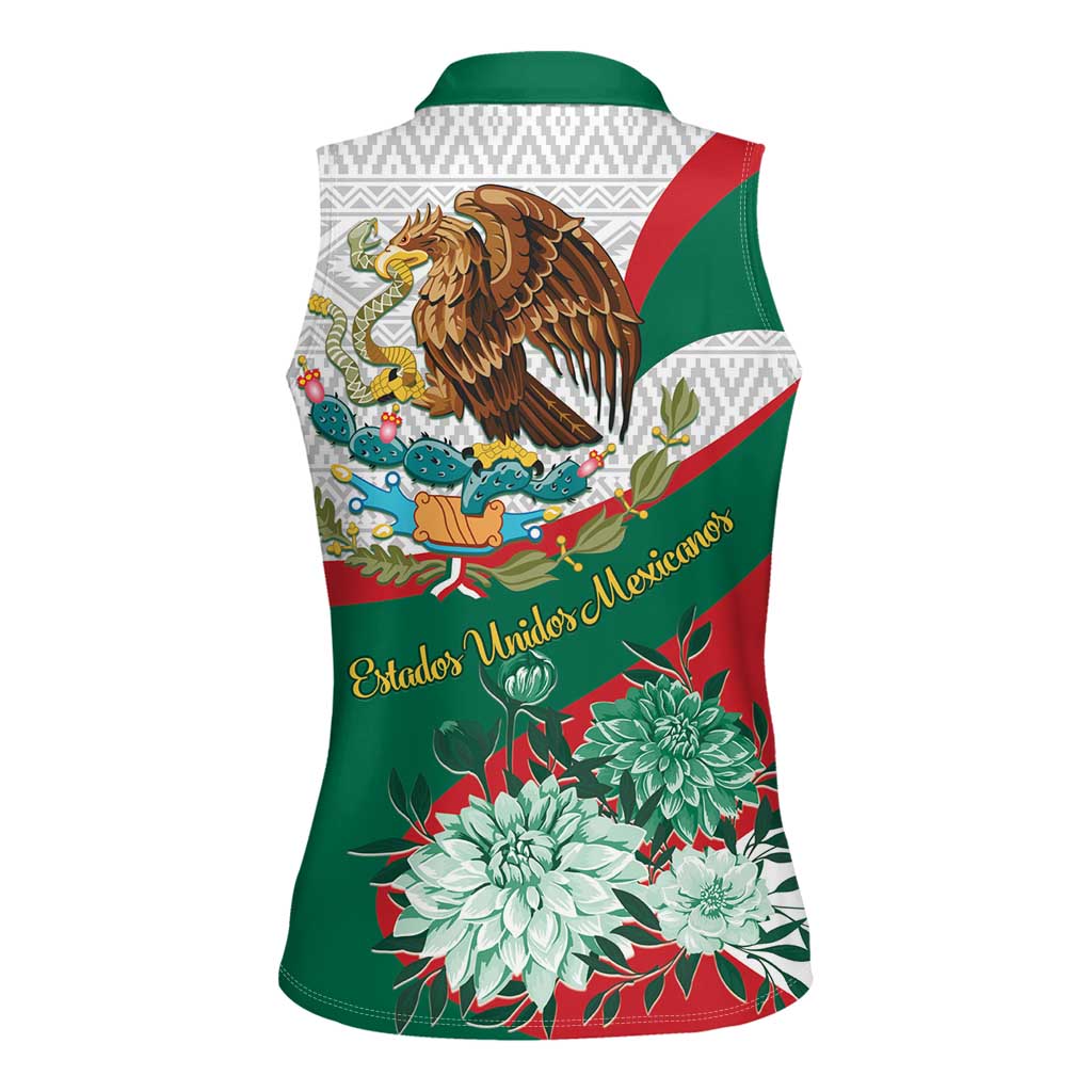 Mexico Independence Day Women Sleeveless Polo Shirt Dahlia Flower Aztec Pattern - Wonder Print Shop