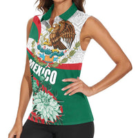 Mexico Independence Day Women Sleeveless Polo Shirt Dahlia Flower Aztec Pattern - Wonder Print Shop