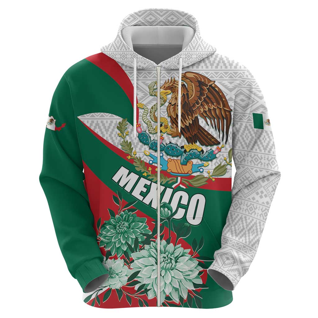 Mexico Independence Day Zip Hoodie Dahlia Flower Aztec Pattern - Wonder Print Shop