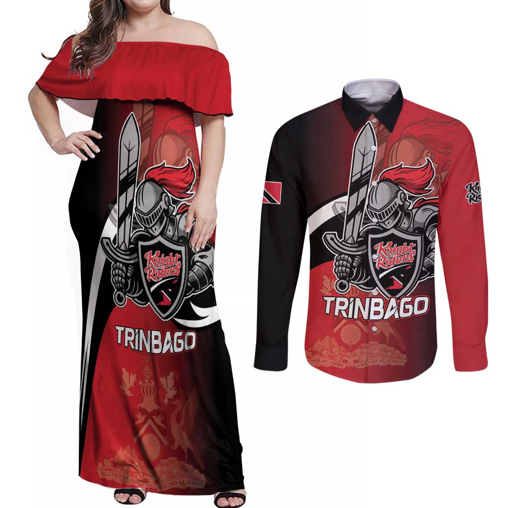 Custom Trinbago Cricket Knight Riders Couples Matching Off Shoulder Maxi Dress and Long Sleeve Button Shirt We Are TKR - Wonder Print Shop