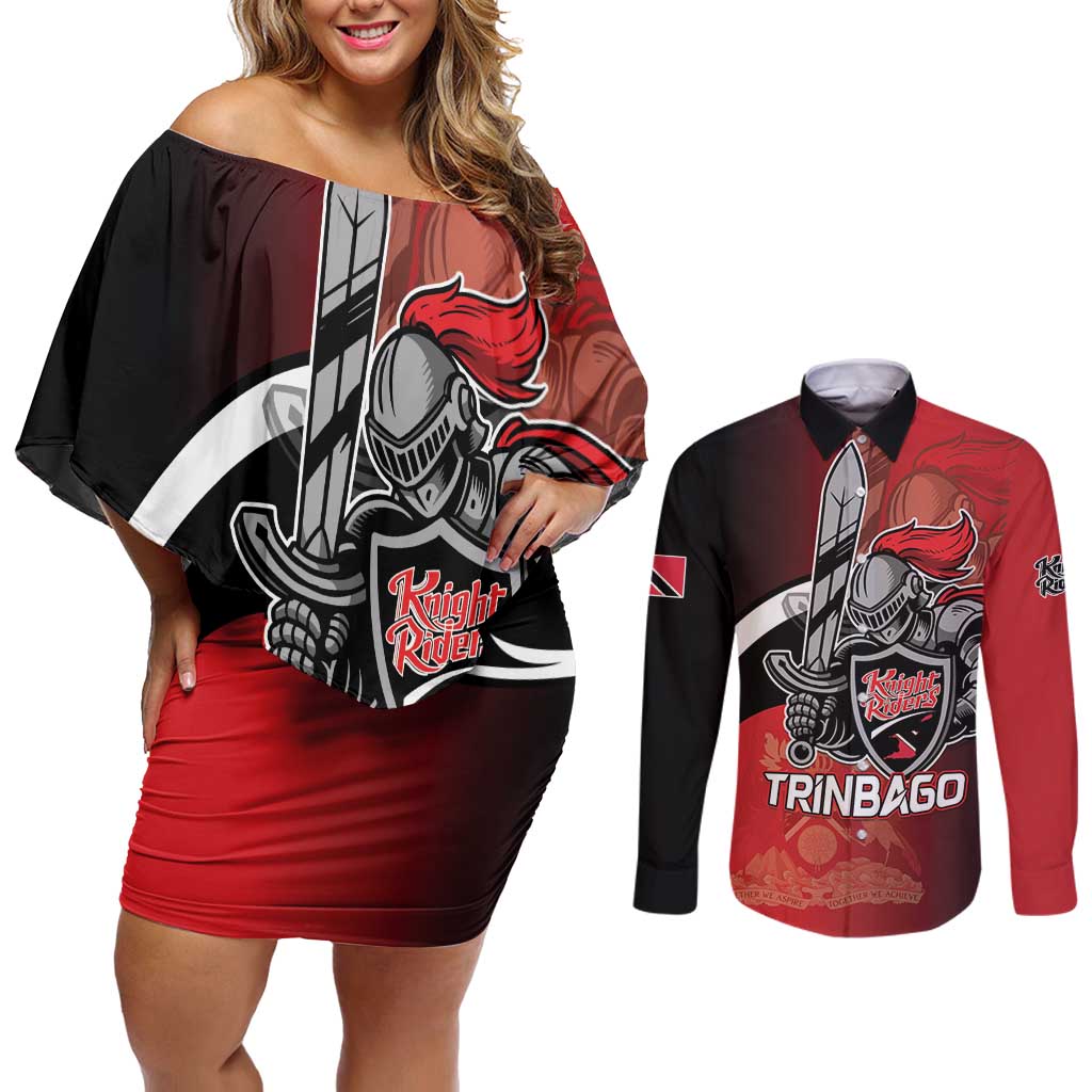 Custom Trinbago Cricket Knight Riders Couples Matching Off Shoulder Short Dress and Long Sleeve Button Shirt We Are TKR - Wonder Print Shop