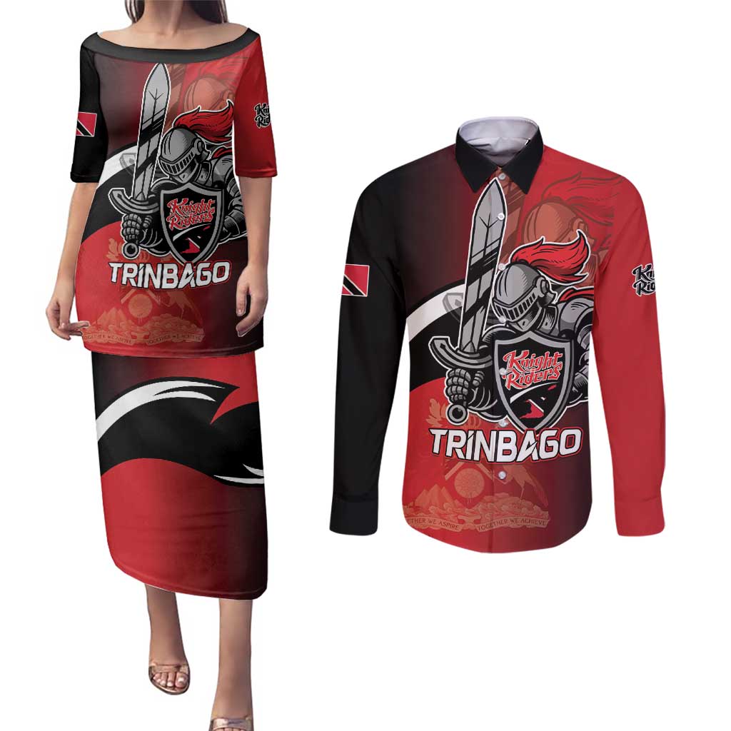 Custom Trinbago Cricket Knight Riders Couples Matching Puletasi and Long Sleeve Button Shirt We Are TKR - Wonder Print Shop