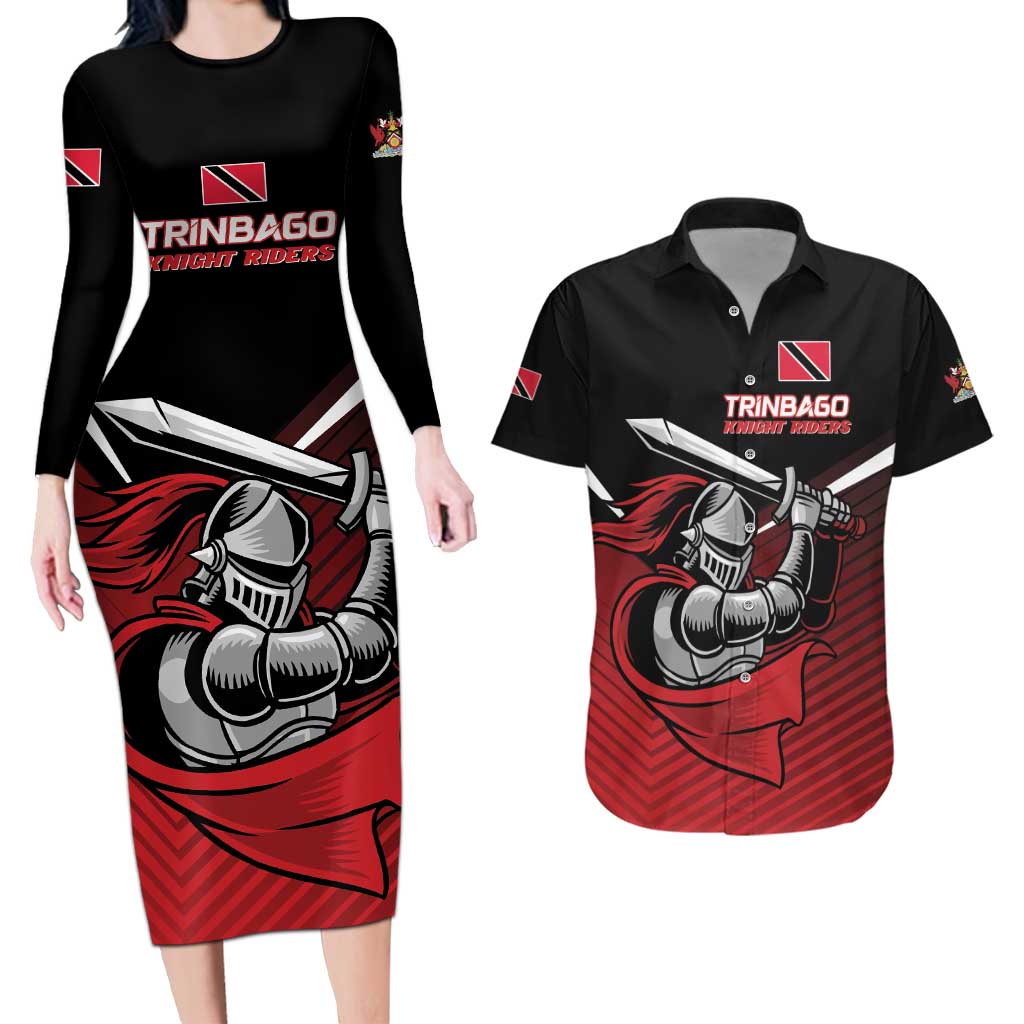 Custom Knight Riders Trinbago Cricket Couples Matching Long Sleeve Bodycon Dress and Hawaiian Shirt Play Fight Win Repeat LT01