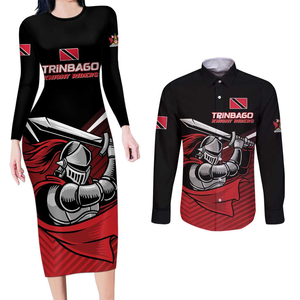 Custom Knight Riders Trinbago Cricket Couples Matching Long Sleeve Bodycon Dress and Long Sleeve Button Shirt Play Fight Win Repeat LT01