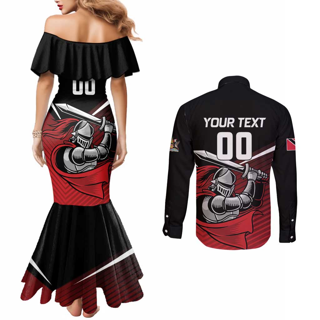 Custom Knight Riders Trinbago Cricket Couples Matching Mermaid Dress and Long Sleeve Button Shirt Play Fight Win Repeat LT01