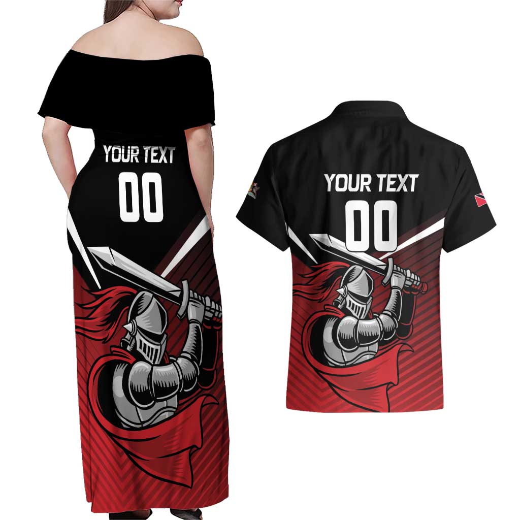 Custom Knight Riders Trinbago Cricket Couples Matching Off Shoulder Maxi Dress and Hawaiian Shirt Play Fight Win Repeat LT01