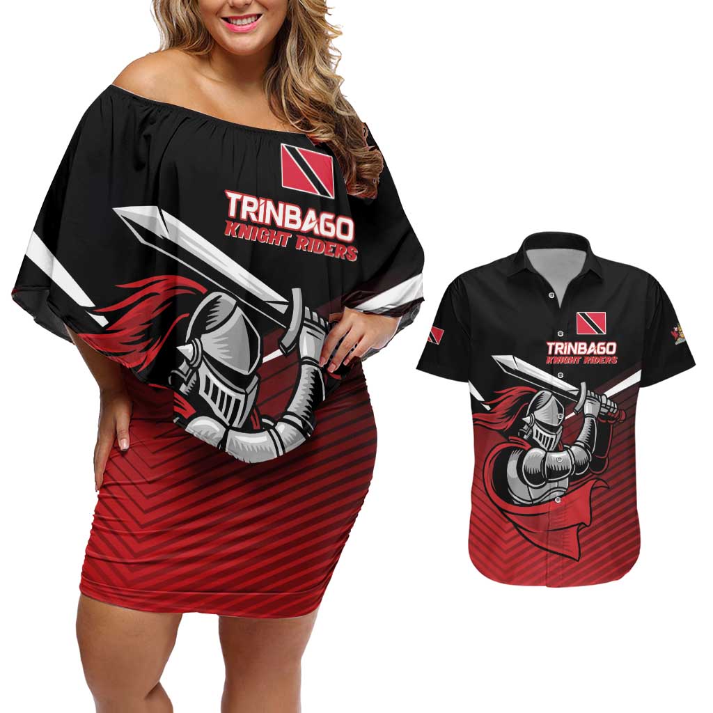 Custom Knight Riders Trinbago Cricket Couples Matching Off Shoulder Short Dress and Hawaiian Shirt Play Fight Win Repeat LT01