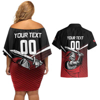 Custom Knight Riders Trinbago Cricket Couples Matching Off Shoulder Short Dress and Hawaiian Shirt Play Fight Win Repeat LT01
